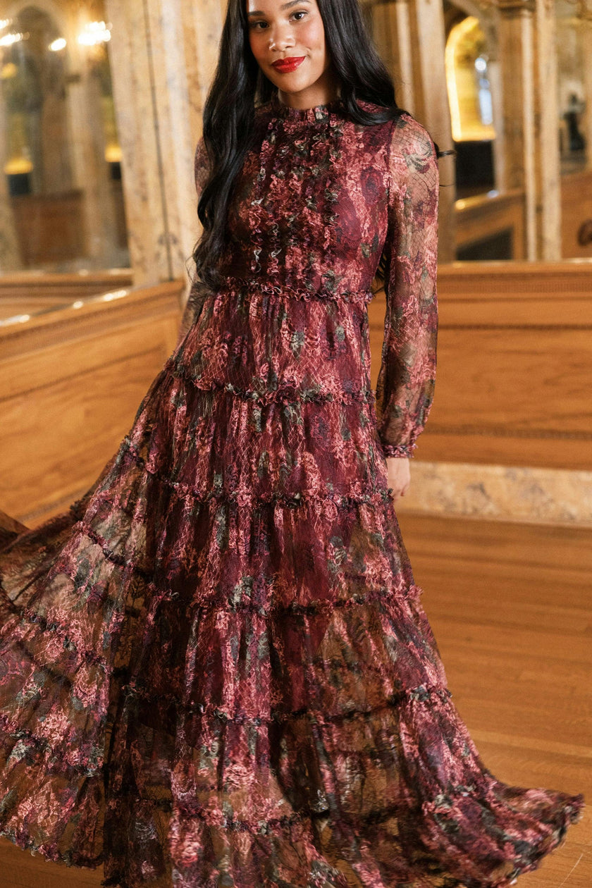 Madrigal Dress in Merlot Floral