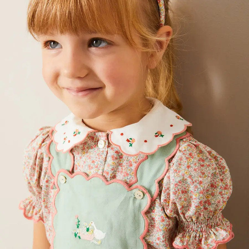 Duck Embroidered Scallop Detail Skirt With Braces in Green (18mths-6yrs)