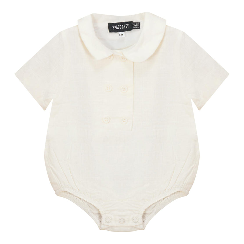 Woven Buttoned Double-Breasted Snap Front Romper