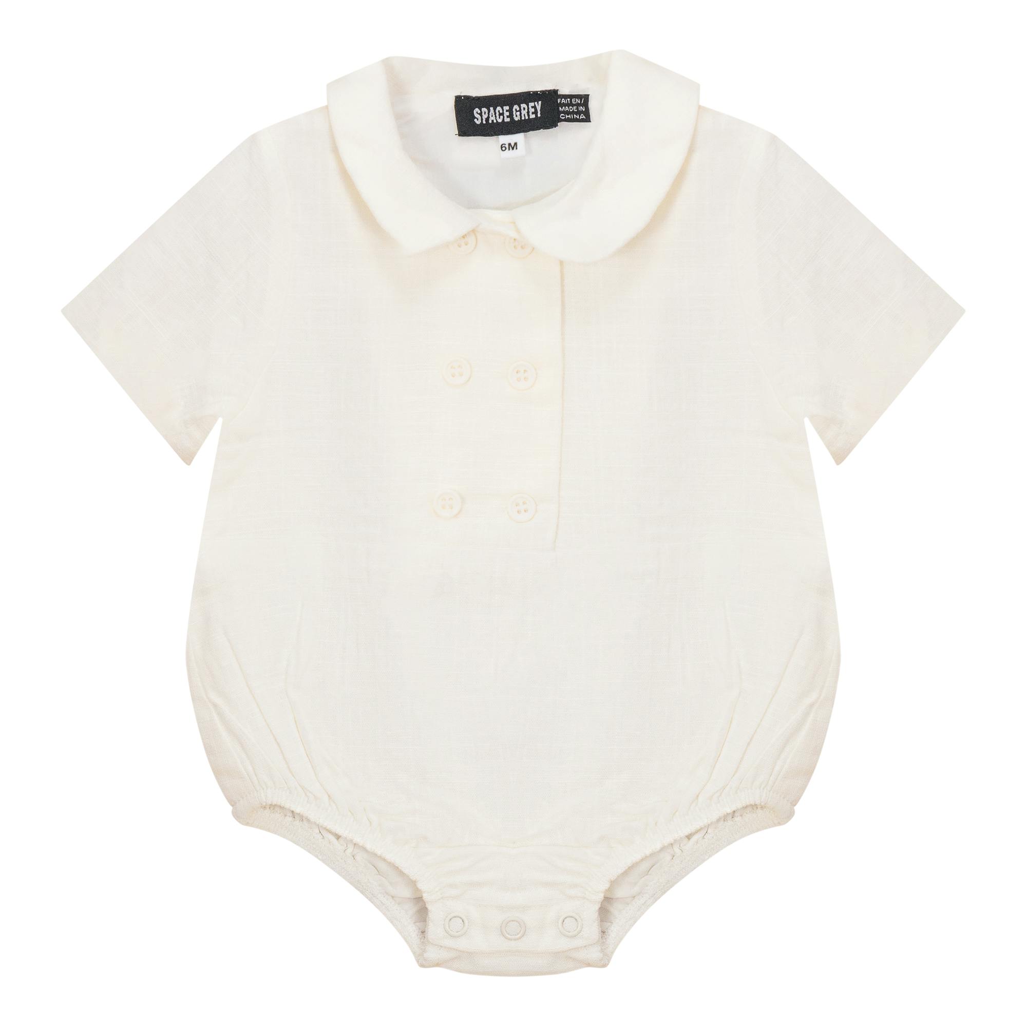 Woven Buttoned Double-Breasted Snap Front Romper