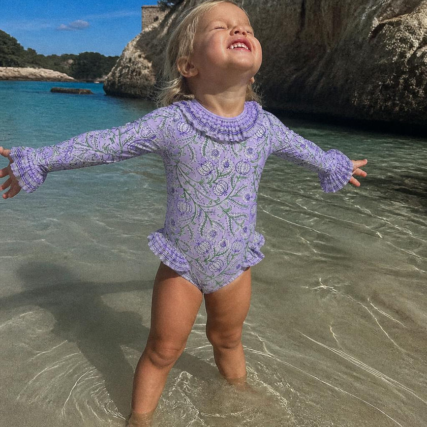 Long Sleeve One-Piece Swimsuit, Purple | POPPY BABY