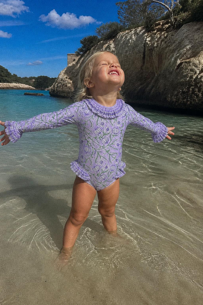 Long Sleeve One-Piece Swimsuit, Purple | POPPY BABY