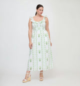 The Cambria Nap Dress - White/Green Arcadia Border