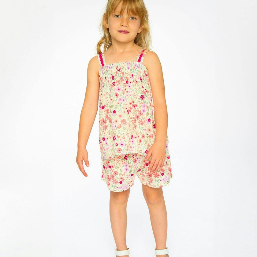 Tank Top With Smocking And Shorts Set In Muslin