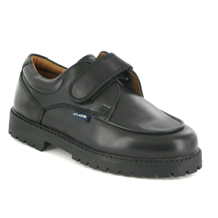 College Shoe with Velcro in Smooth Leather, Black