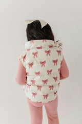 Kids Puffer Vest in Rose Elegance Bows