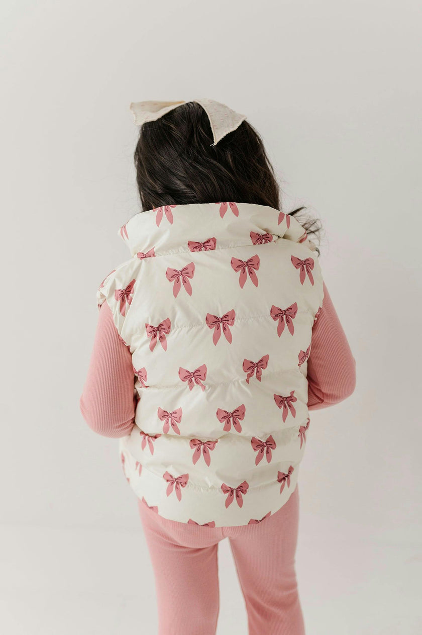 Kids Puffer Vest in Rose Elegance Bows