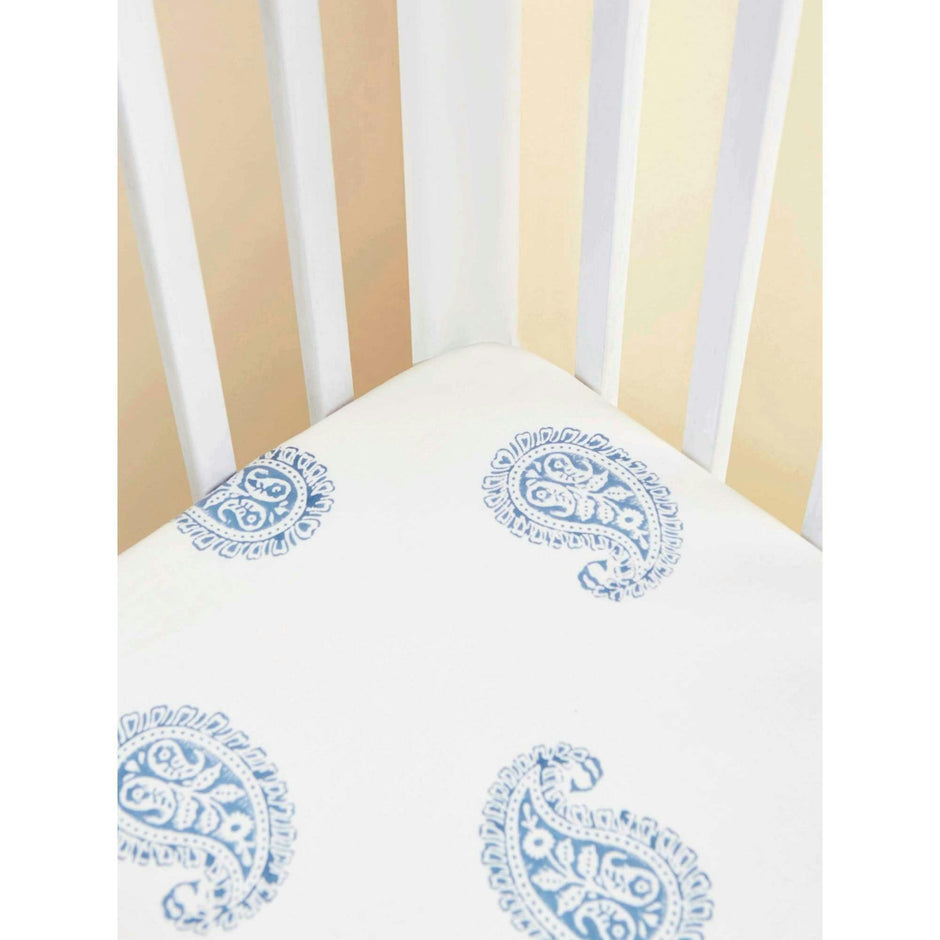 Block-Printed Cotton Fitted Crib Sheet