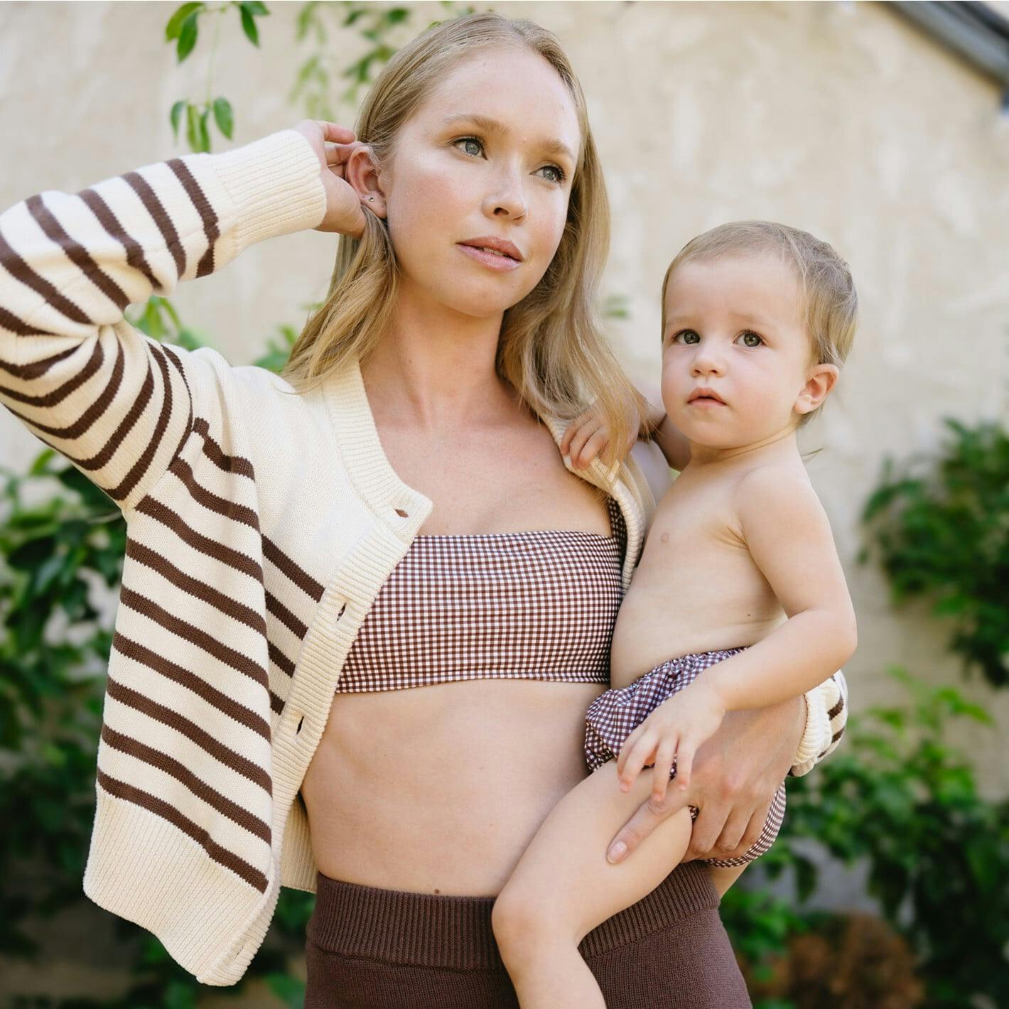 women's cocoa gingham bandeau bikini top