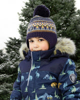 Lined Peruvian Knit Hat With Pompom Taupe And Navy