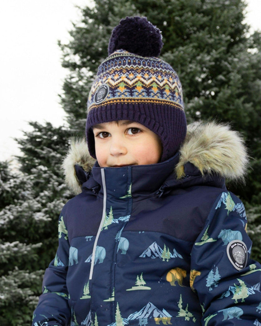 Lined Peruvian Knit Hat With Pompom Taupe And Navy