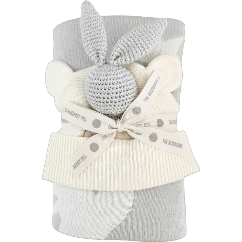 Star Moon Blanket Bunny Rattle Grey Gift Set