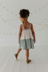 Girls Wide Strap Dress in Embroidery Floral