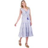 Women's Giselle Ruffle V-Neck Ikat Maxi Dress, Blue