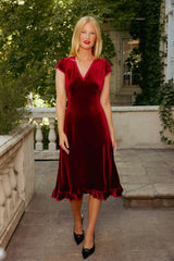 Livia Dress in Burgundy Velvet