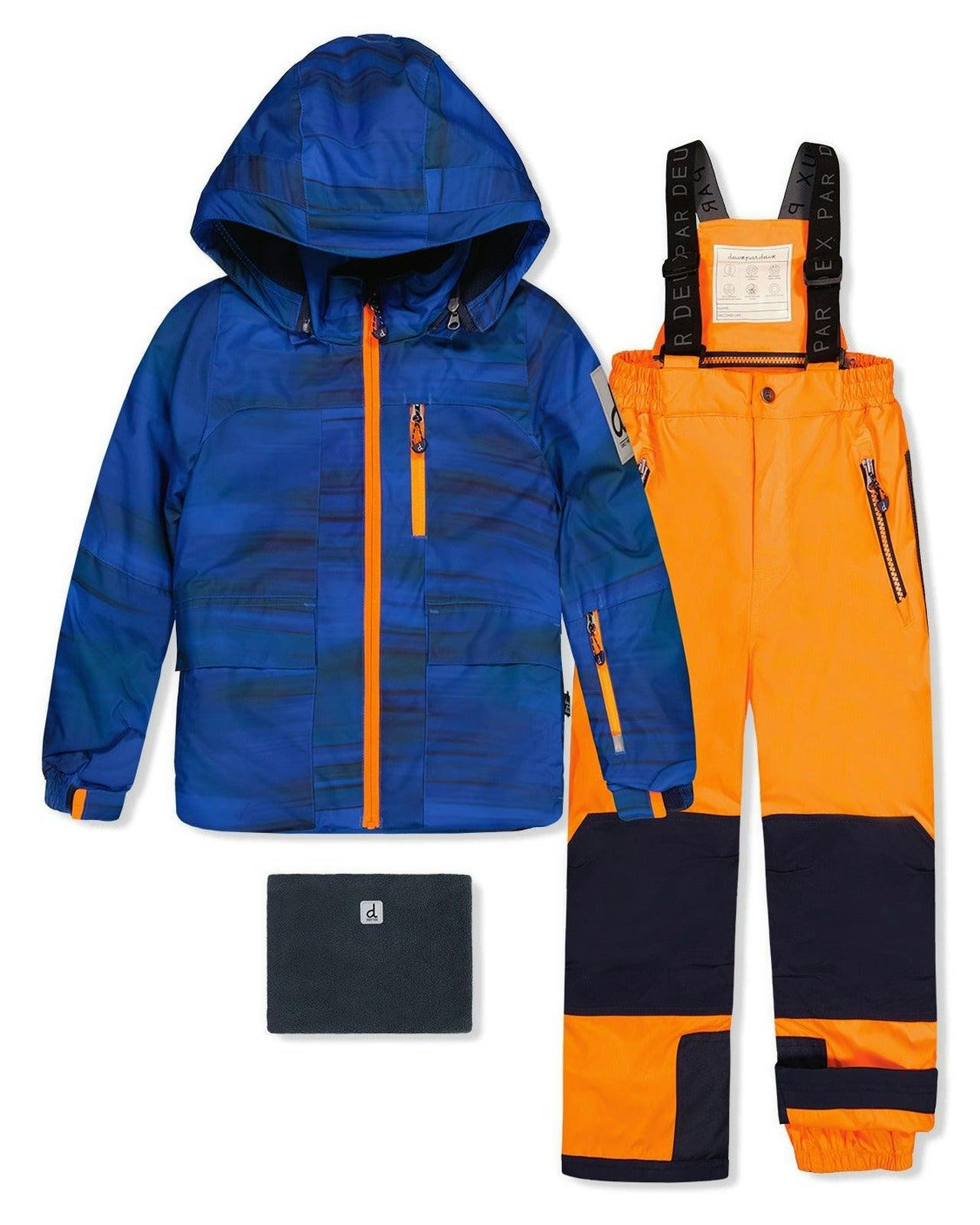 Two Piece Play Snowsuit Navy Blue and Orange with Orange Pants