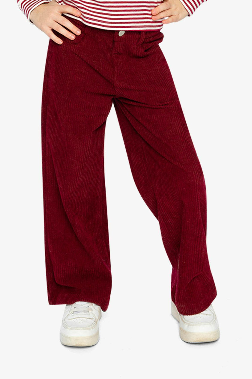 Stretch Corduroy Wide Leg Pants Reddish-Brown