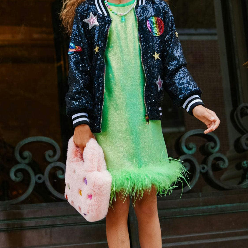 Shimmering Metallic Feather Dress Hot Pink