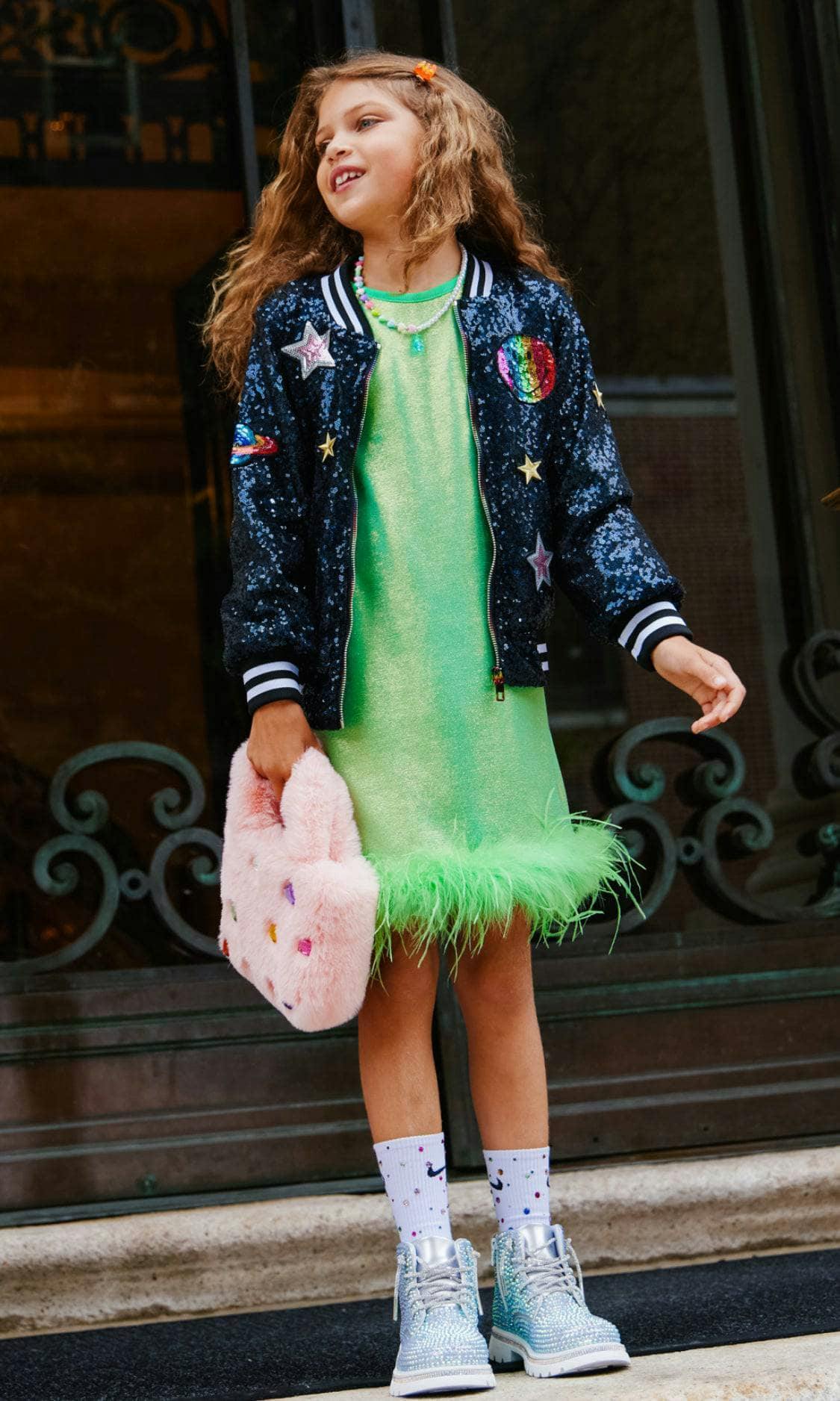 Shimmering Metallic Feather Dress Hot Pink