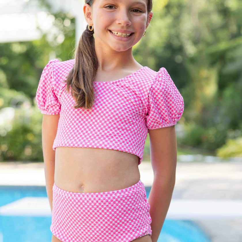 Gingham Puff Sleeve Bikini