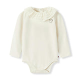 White Brushed Ruffled Collar Long Sleeve One Piece