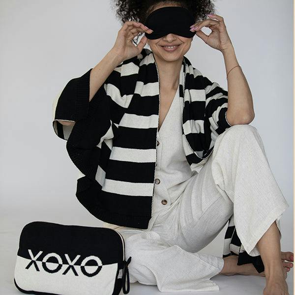 Xoxo Reversible Stripes Blanket Travel Set