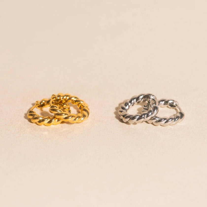Rope Chunky Rounded Huggie Hoop Earrings