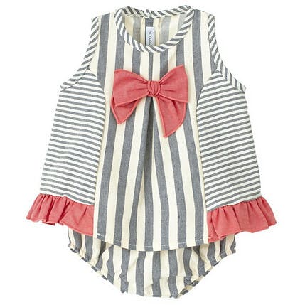 Girls' Grey  Stripe Ruffle Bloomer Set, Grey