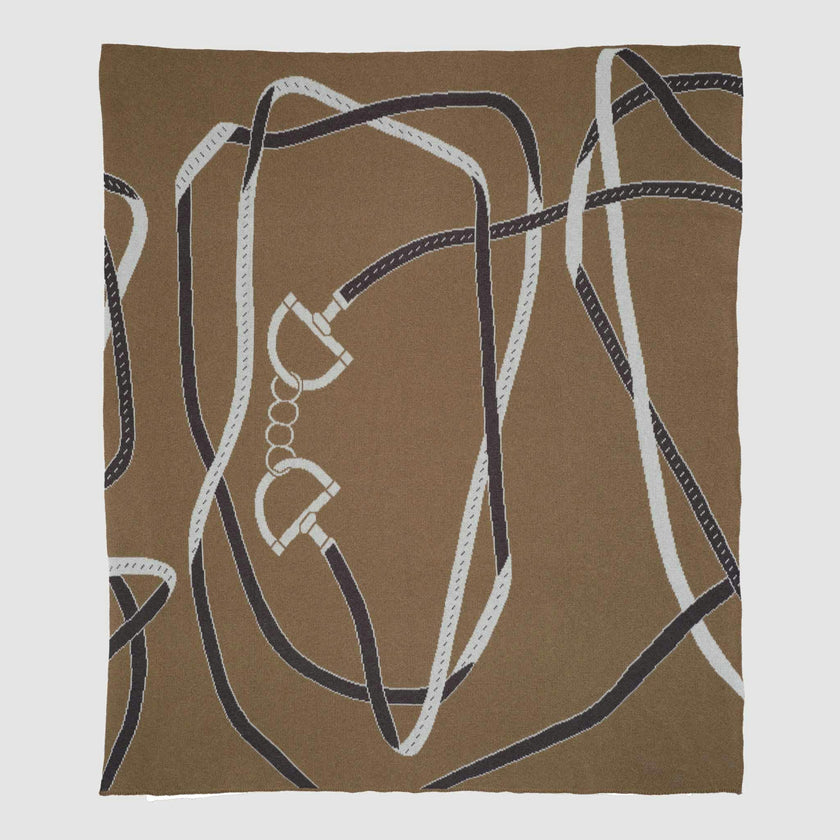 Cotton Sustainable Knit Patterned Throw Blanket - Equestrian Tack