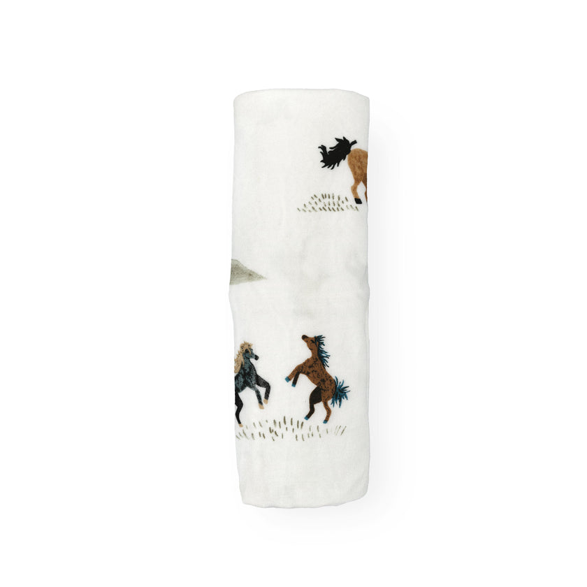 Stretch Knit Swaddle Blanket - Wild Horses