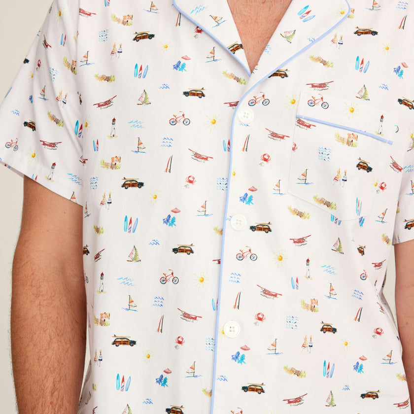 Men's Twill Pajama Short Set in Summer Nostalgia