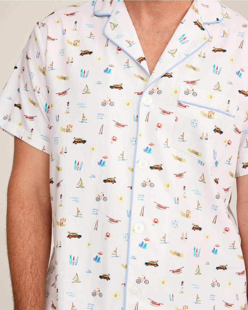 Men's Twill Pajama Short Set in Summer Nostalgia