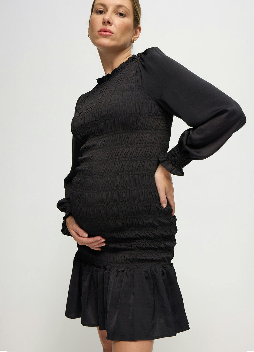 Long Sleeve Smocked Maternity Mini Dress