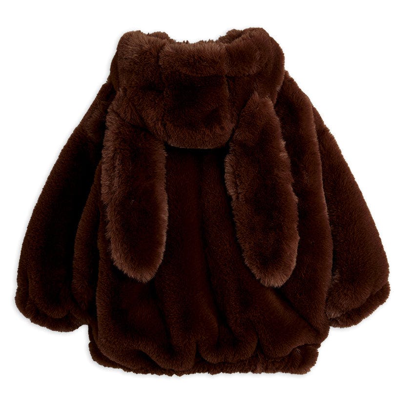 MINI RODINI Rabbit Ear Faux Fur Jacket - Brown