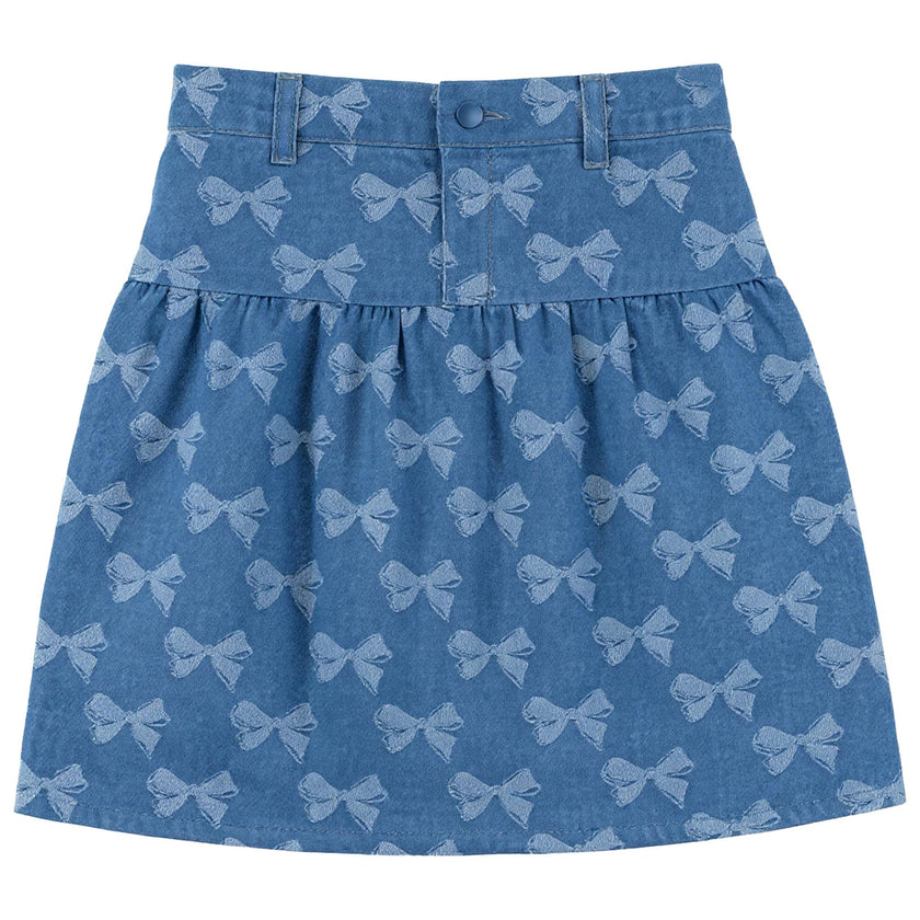 Bow Printed Denim Skirt