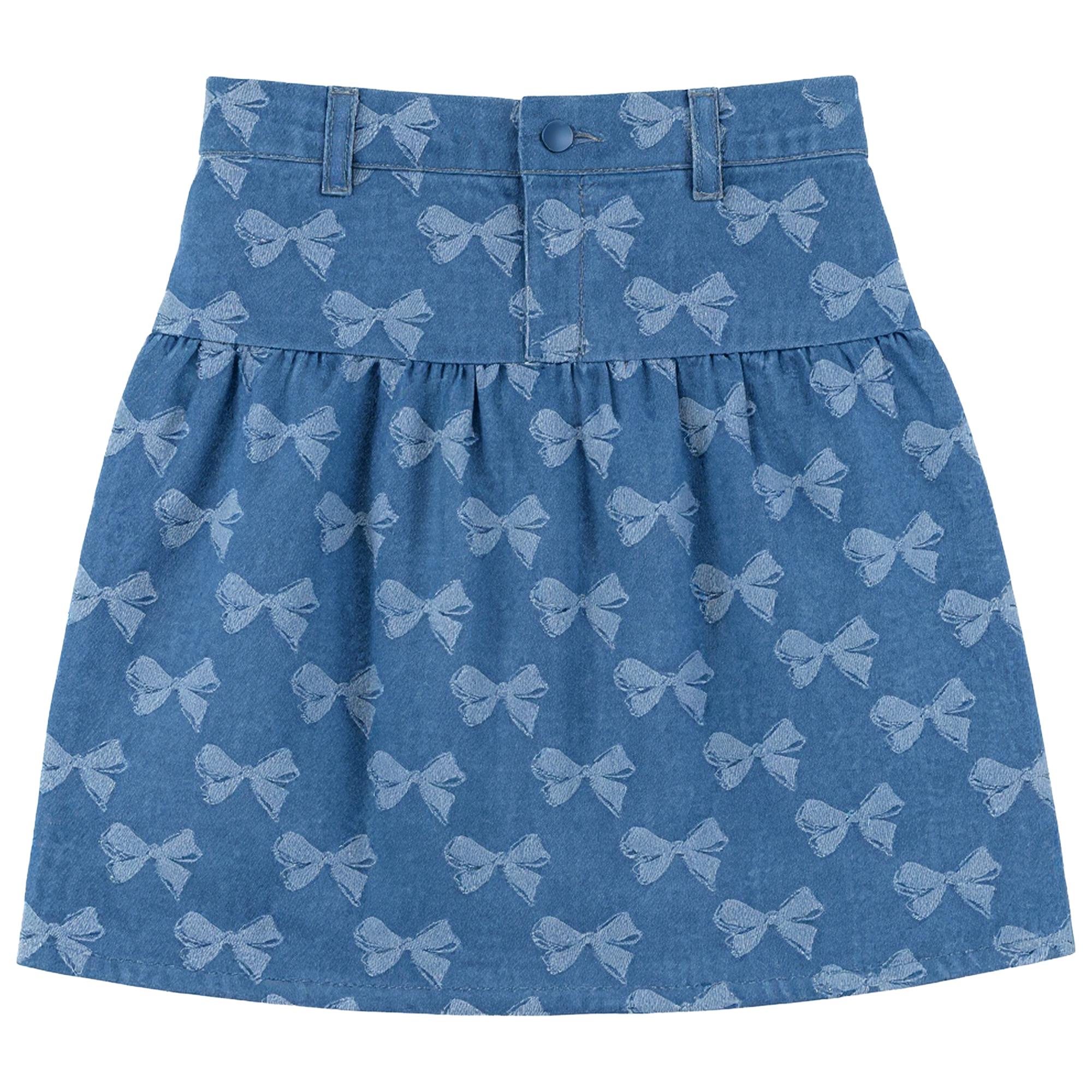 Bow Printed Denim Skirt