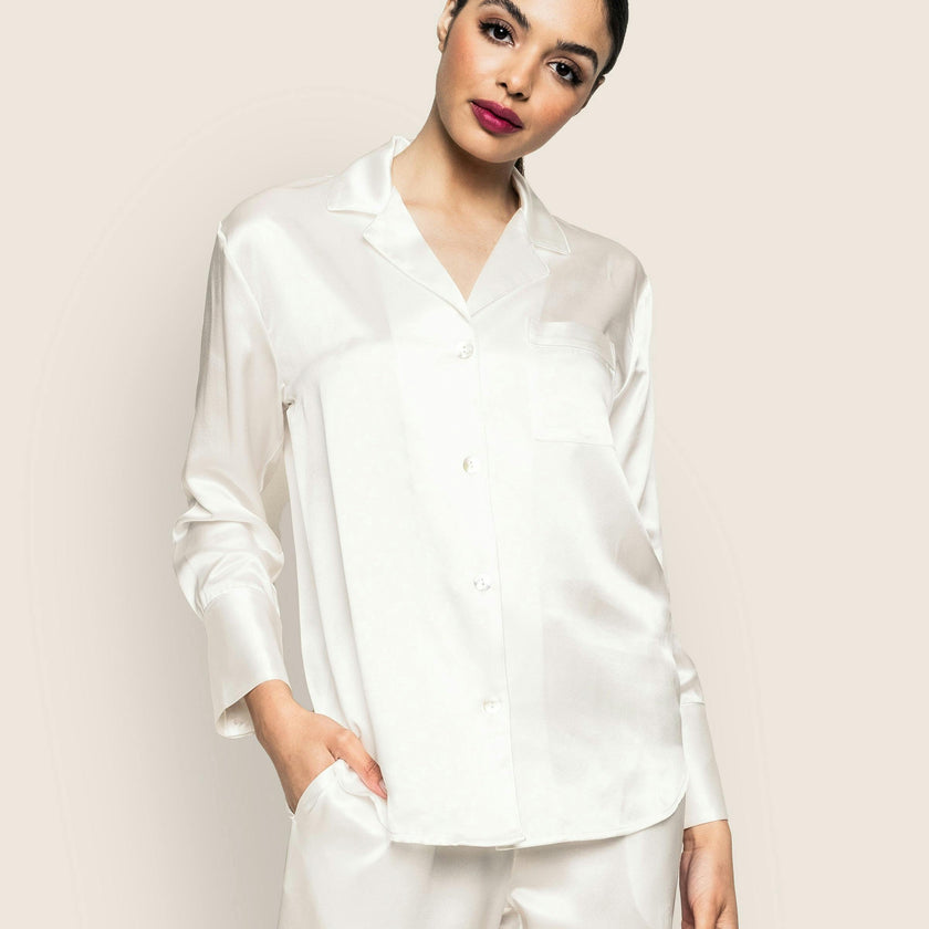 Women's Silk Pajama Set in White