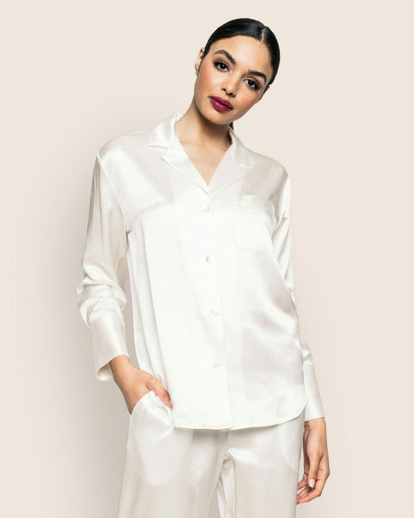 Women's Silk Pajama Set in White