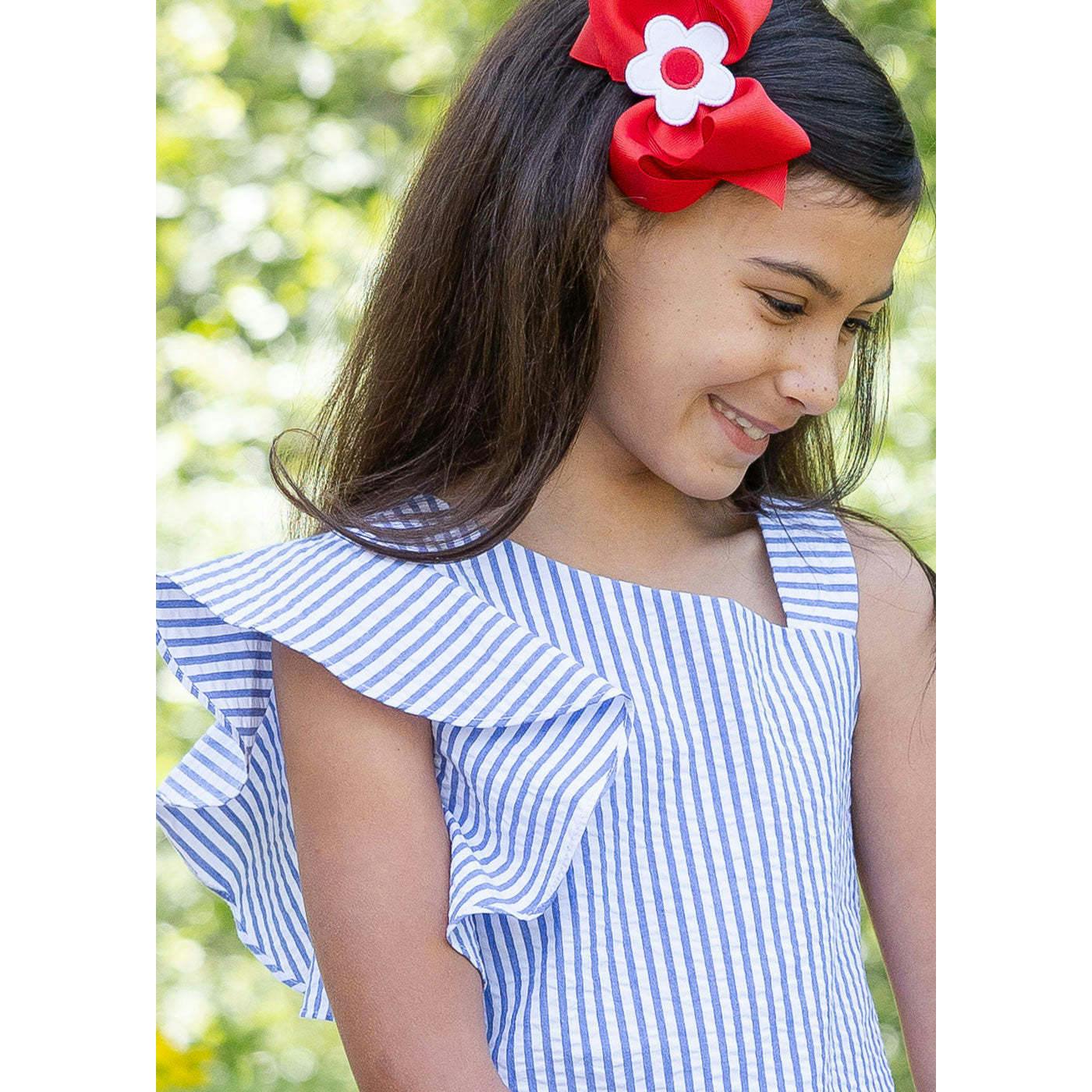 Seersucker Flutter Sleeve Dress