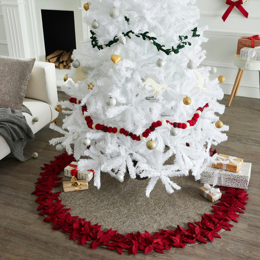 Handmade Overlapping Flowers Christmas Tree Skirt - Natural Red-64"