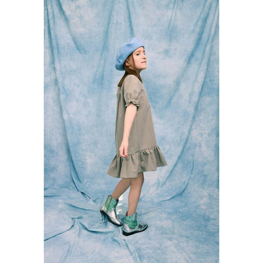 children's vichy frilled dress - foggy brown