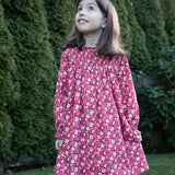 Girls Floral Print Smocked Long Sleeve Dress