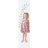 Watercolor Butterfly Short Sleeve Ruffled Twirl Dress