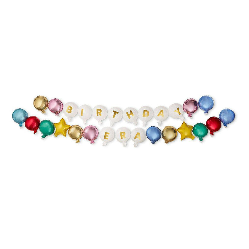 Packed Party Birthday Era Customizable Balloon Garland Banner 60ct - Beaded Bracelet-Style 5-Inch Mylar Balloons with 114 Gold Letters, Strings, and Glue Dots
