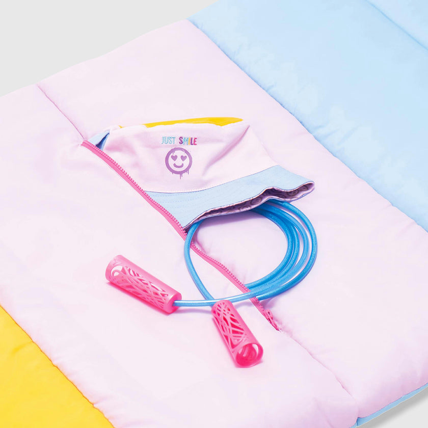 Sleep-N-Pack™ – Big Kid Size | Color Block Camp Collection: Pink Smile Face
