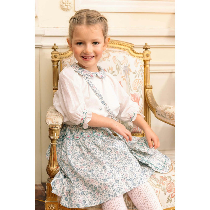 Marie Blue Floral Smocked Skirt Blouse Set
