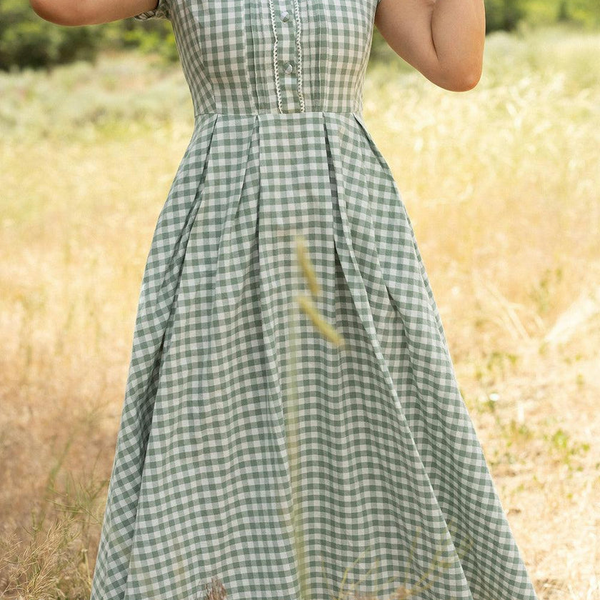 Amber Dress in Sage Gingham