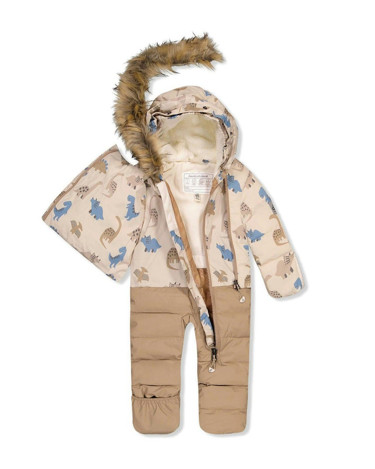 Baby Snug One Piece Snowsuit Adapted For Car Seats Blue Dinosaur Print