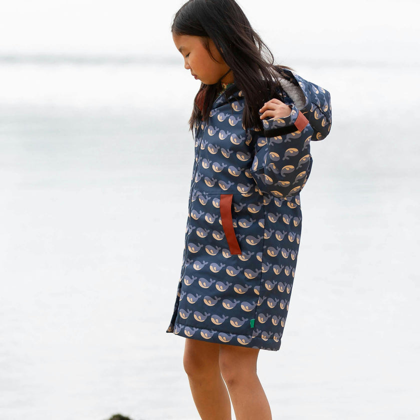 Singing Whales Recycled Waterproof Robe, Blue