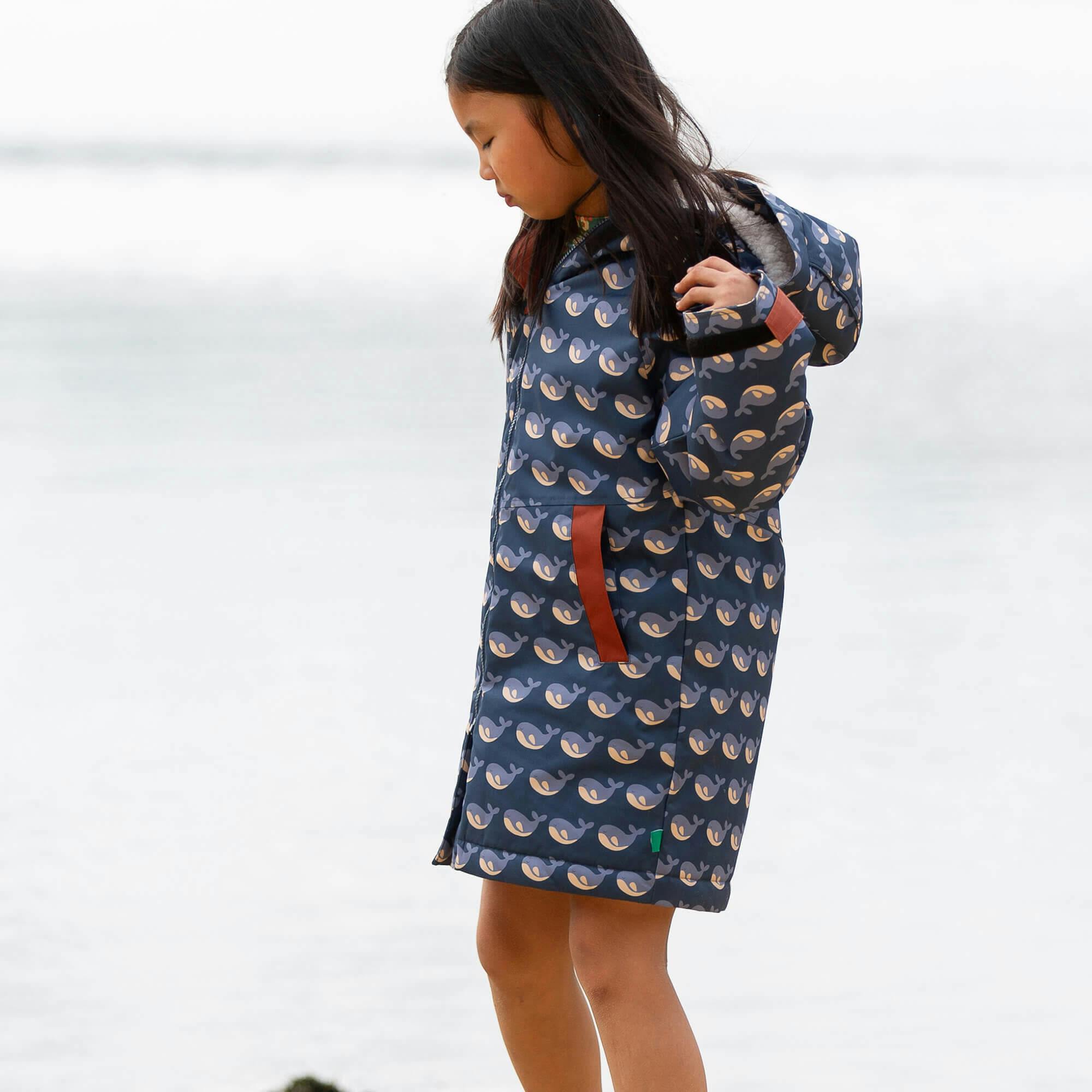 Singing Whales Recycled Waterproof Robe, Blue